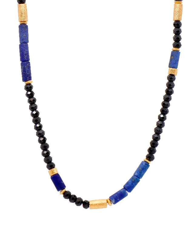 Ladies silver chain necklaces-Lapis and Black Spinel Necklace Fair Trade 24K Gold Vermeil