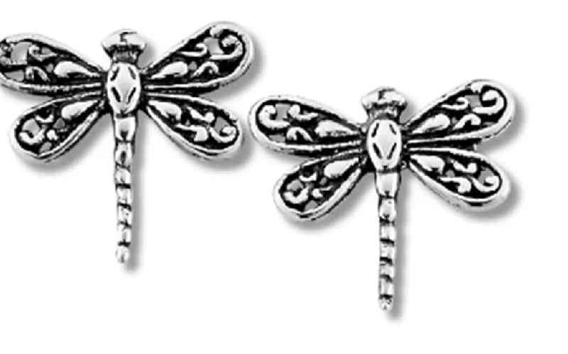 Ladies sterling silver earrings-Sterling Silver Dragonfly Stud Earrings by Samuel B.