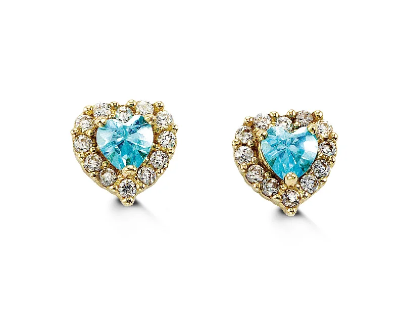 Ladies chandelier earrings-14K Yellow Gold Blue Cubic Zirconia Heart Kid's Stud Earrings