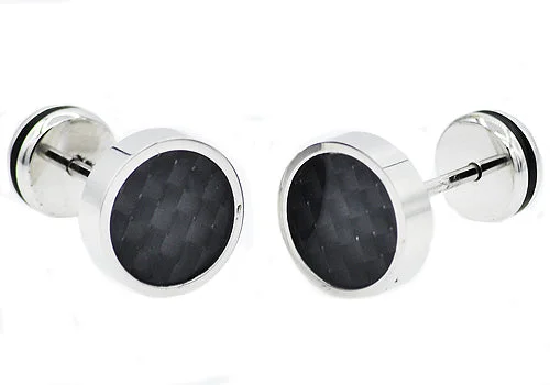 Ladies small hoop earrings-Mens 9mm Stainless Steel Earrings With Black Carbon Fiber