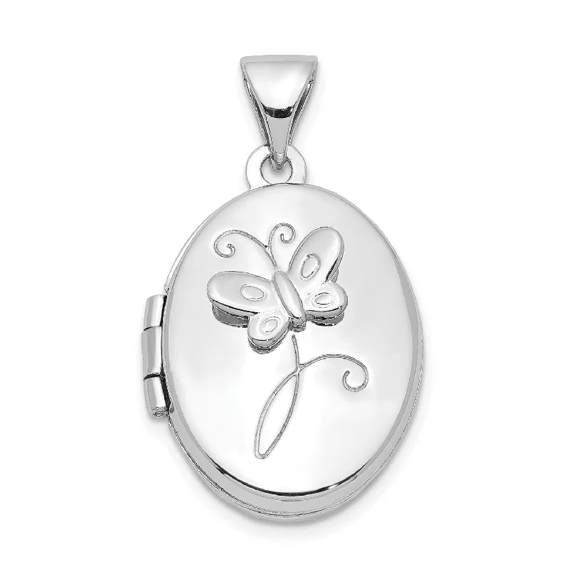 Ladies sapphire necklaces-Sterling Silver 24X13MM Butterfly Locket Necklace