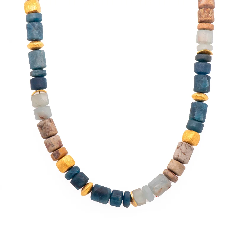 Ladies choker necklaces-Aquamarine, Apatite And Jasper Necklace 8mm 24K Fair Trade Gold Vermeil