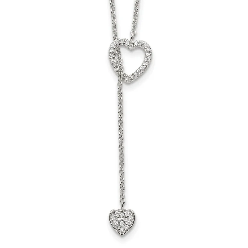 Ladies monogram necklaces-Heart String Sterling Silver Cubic Zirconia Heart Necklace