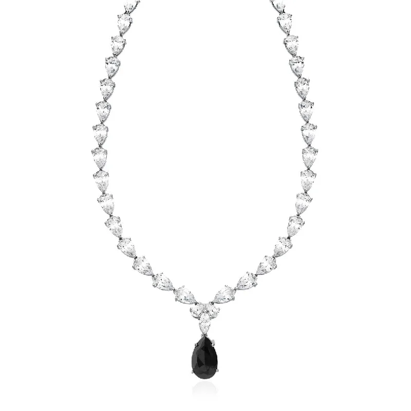 Ladies elegant necklaces-Crislu Platinum Plated Drop Pendant Tennis Necklace