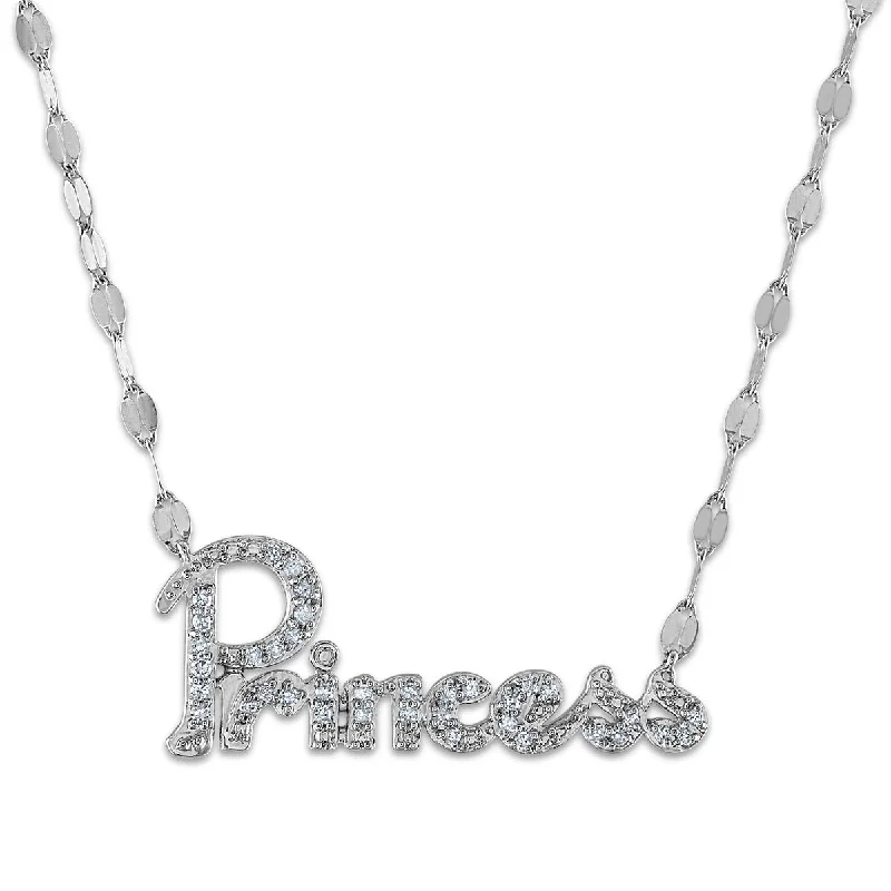 Ladies mixed-metal necklaces-1/7 CTW Diamond 18-inch Princess Necklace in 10KT White Gold