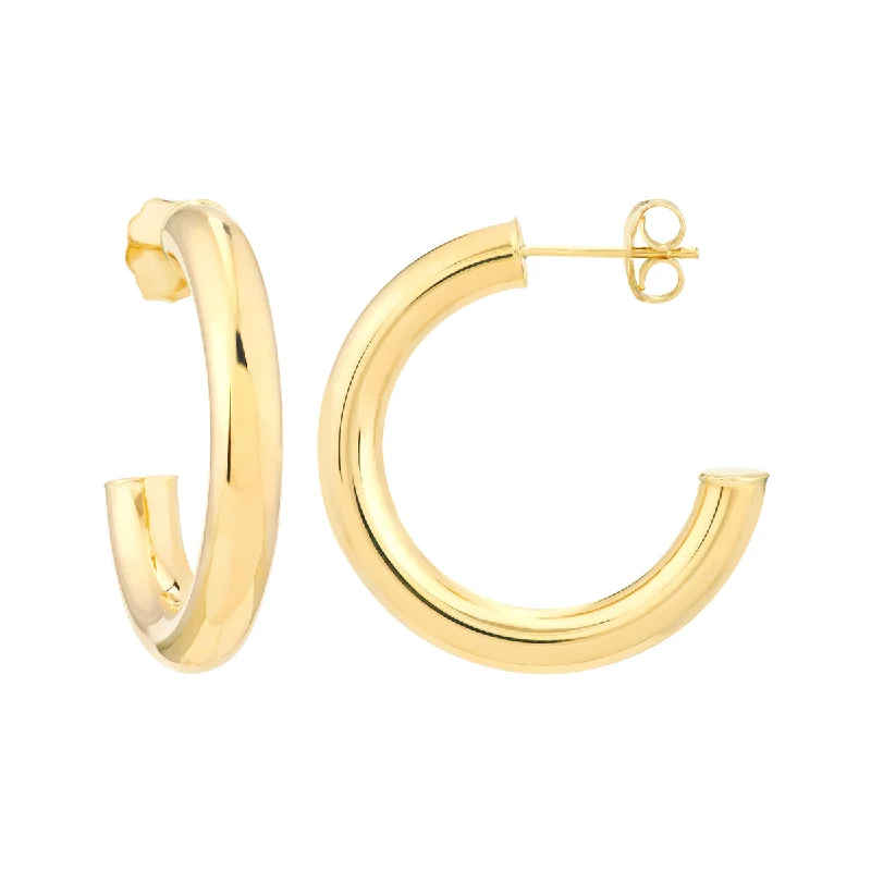 Ladies silver and diamond earrings-14K Yellow Gold Polished Tube Hoop Earrings by Midas Chain