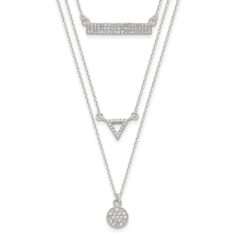 Ladies rhinestone necklaces-Sterling Silver Round Cubic Zirconia 16-inch Multi-Layer Necklace