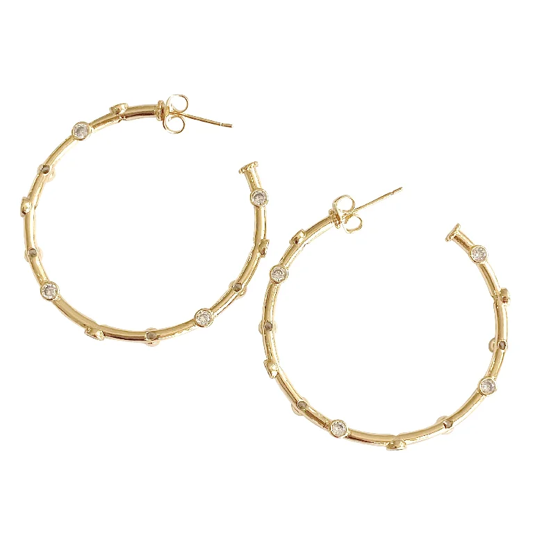 Ladies hoop earrings-Pave Station Hoops