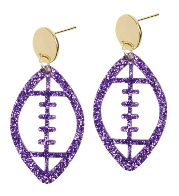 Ladies matching earrings and necklace sets-Acrylic Football Earring - Purple Glitter