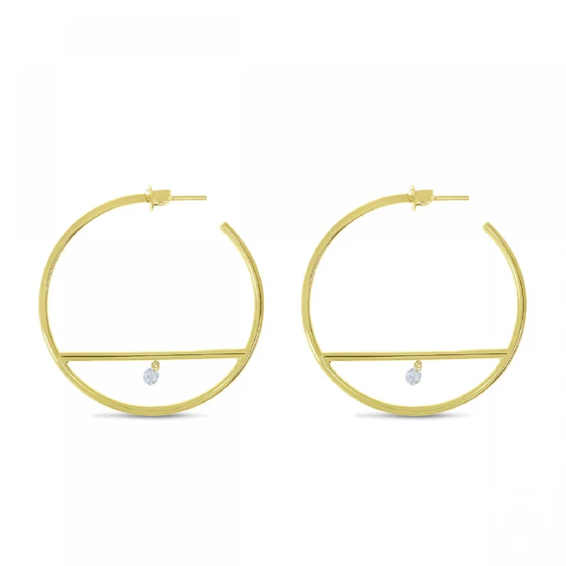 Ladies double drop earrings-14K Yellow Gold 0.16ctw Dashing Diamond Bar Hoop Earrings