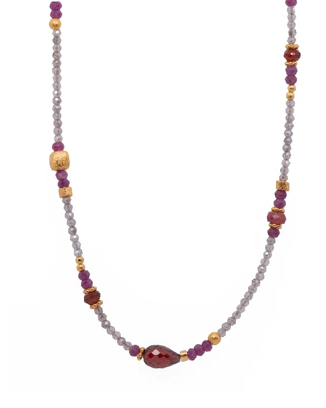 Ladies long necklaces-Labradorite, Garnet, Ruby, and Pink Tourmaline Necklace