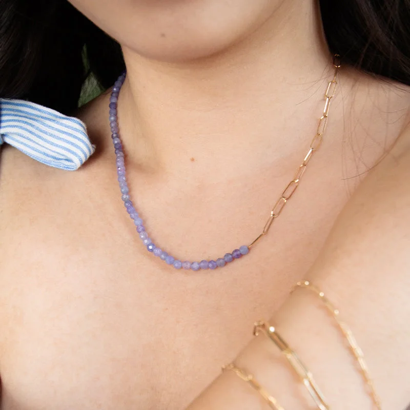 Ladies turquoise necklaces-Tanzanite Link Chain 18k Gold Necklace