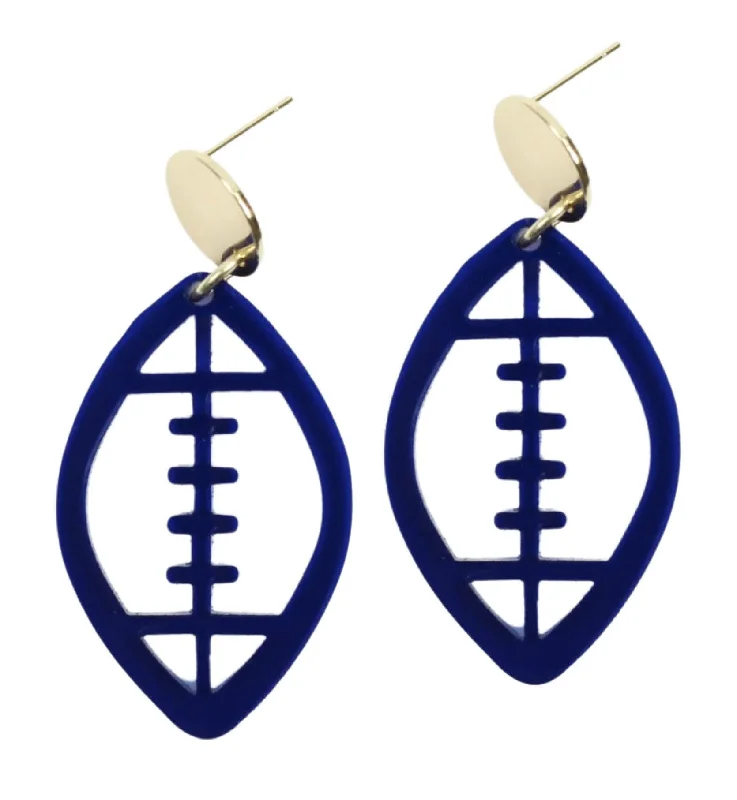 Ladies gold diamond earrings-Acrylic Football Earring - Navy