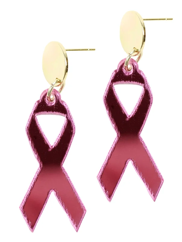 Ladies gemstone earrings-Pink Ribbon Earring