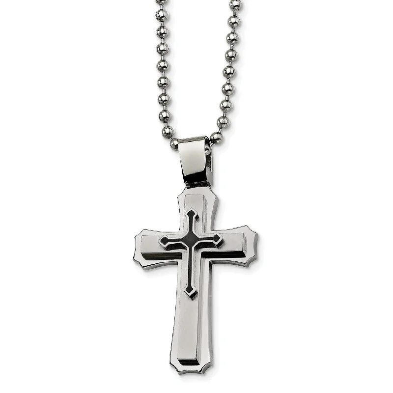 Ladies turquoise necklaces-Stainless Steel Black IP-plated Cross Necklace