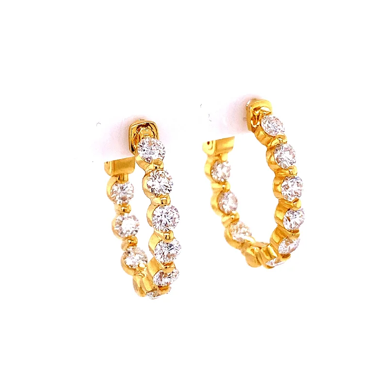 Ladies small stud earrings-3.15 CTW Diamond Hoop Earrings in 18k Gold