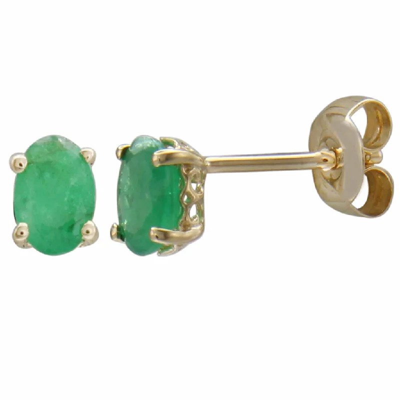 Ladies luxurious pearl earrings-14K Yellow Gold 0.90ctw Oval Emerald Stud Earrings