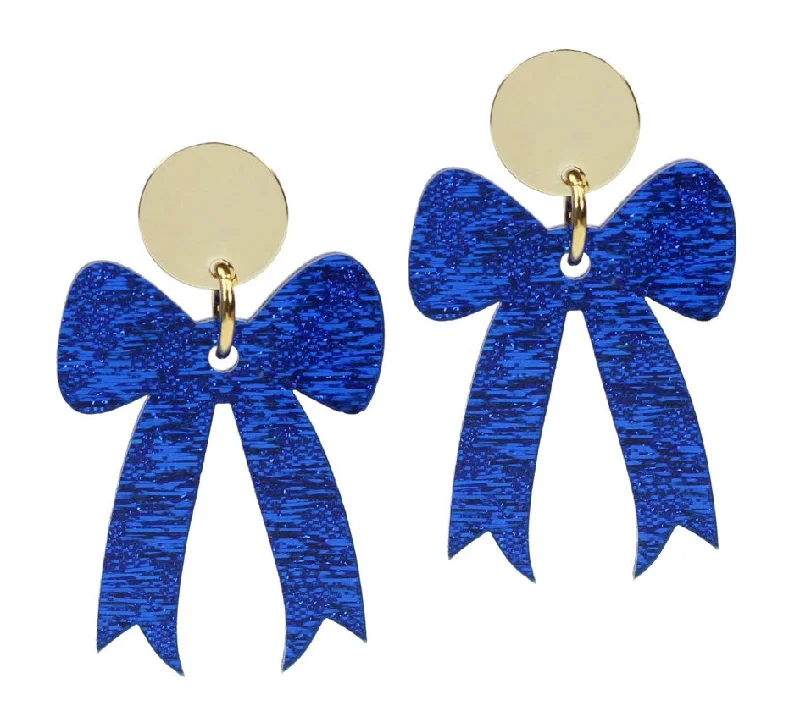 Ladies delicate stud earrings-Gameday Bow Earring - Blue