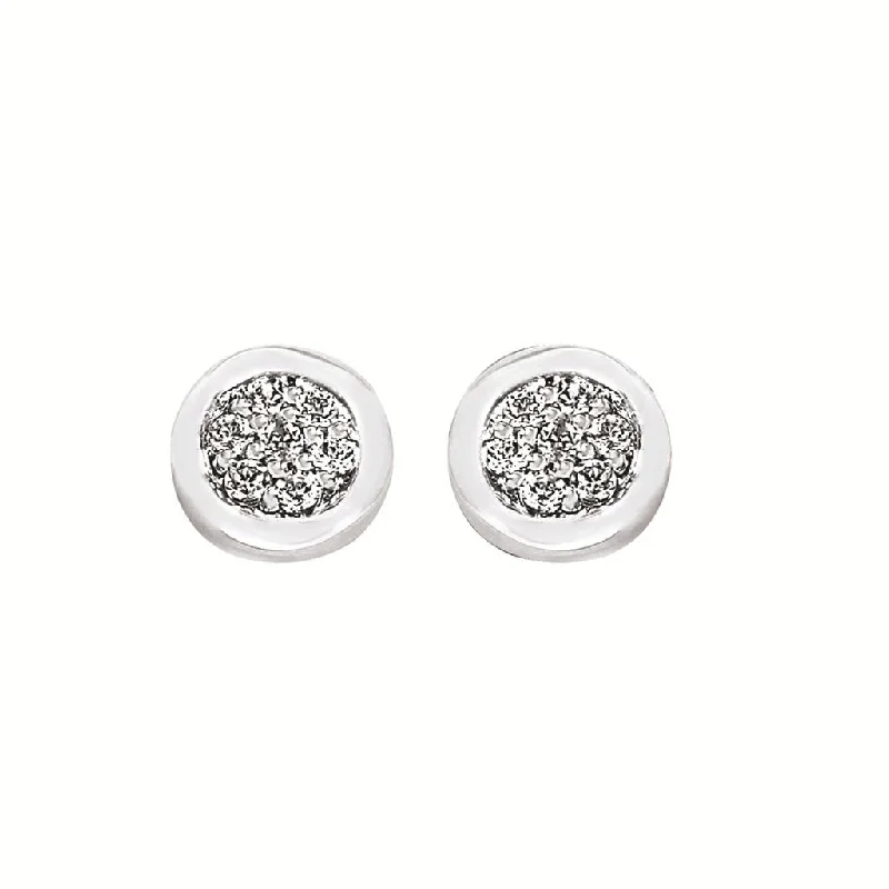 Ladies flower-shaped earrings-Sterling Silver 0.08ctw Diamond Cluster Stud Earrings