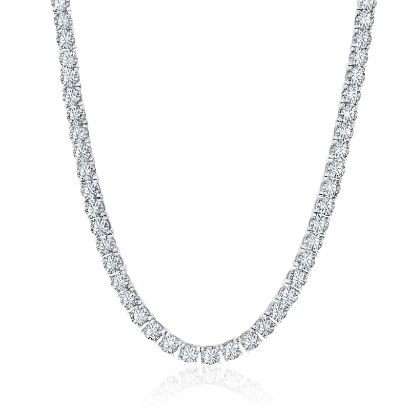 Ladies pearl necklaces-Luxe Layers Sterling Silver 4MM Round Cubic Zirconia 16-inch Tennis Necklace