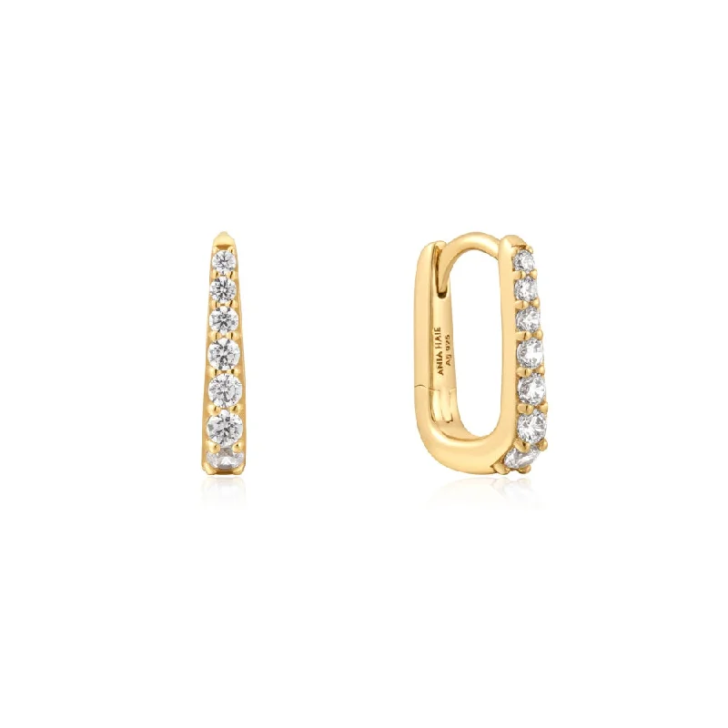 Ladies diamond stud earrings-Gold Plated Cubic Zirconia Graduated Oval Huggie Hoop Earrings by Ania Haie