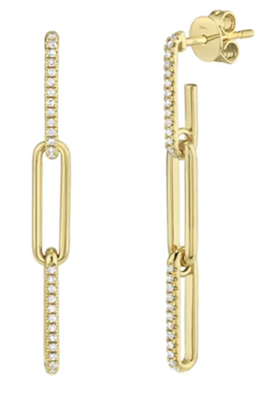 Ladies gold hoop earrings-14K Yellow Gold 0.17ctw Diamond Paperclip Link Drop Earrings by Shy Creation