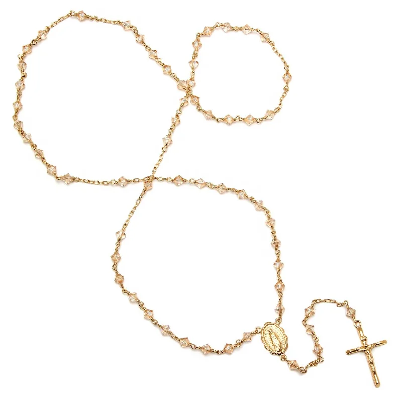 Ladies modern gold necklaces-14KT Gold Plated Sterling Silver 24-inch Crystal Bead Rosary Necklace