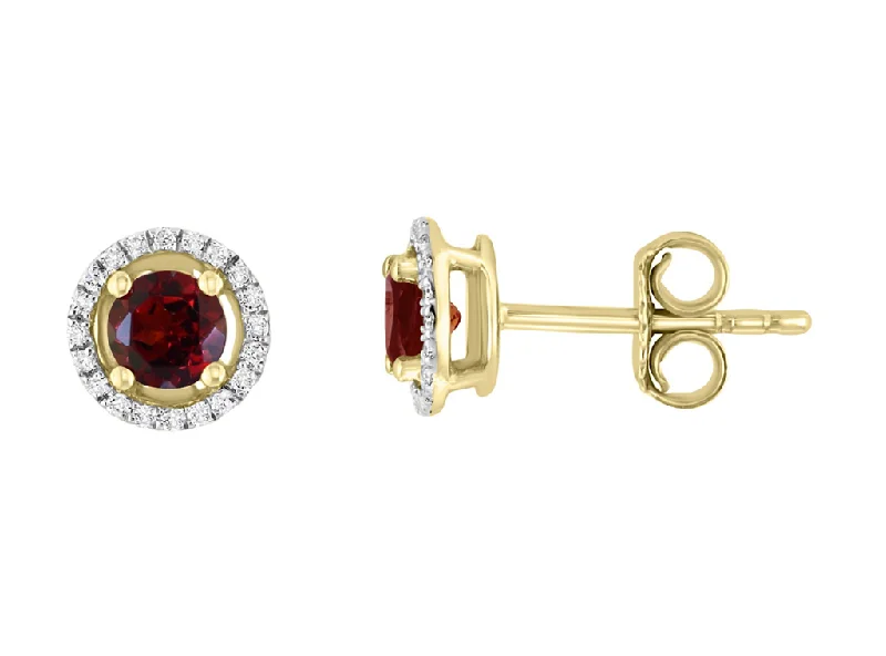 Ladies white gold earrings-14K Yellow Gold 0.84ctw Garnet & Diamond Halo Stud Earrings