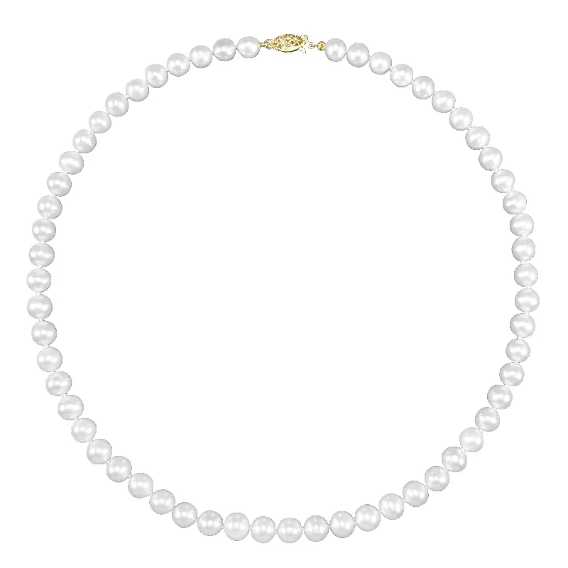 Ladies birthstone necklaces-6MM Round Pearl 18-inch Necklace in 14KT Yellow Gold