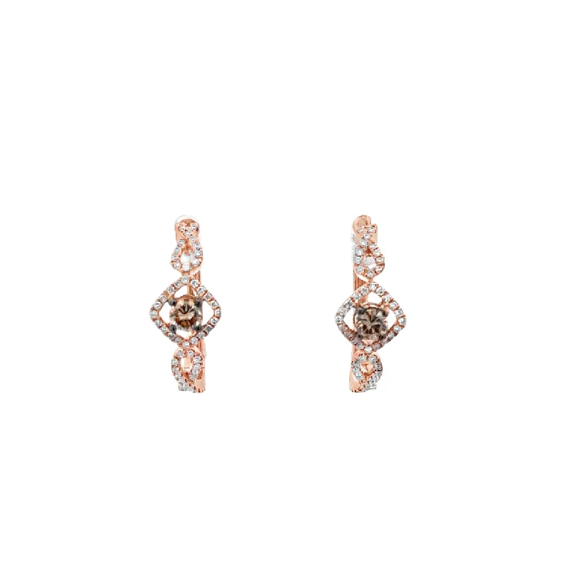 Ladies small stud earrings-Openwork Diamond Hoop Earrings in Rose Gold