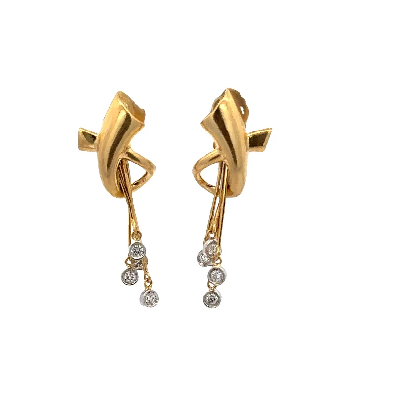 Ladies engagement earrings-Vintage 1940s-50s Bezel Set Diamond Dangle Earrings in 18k Gold