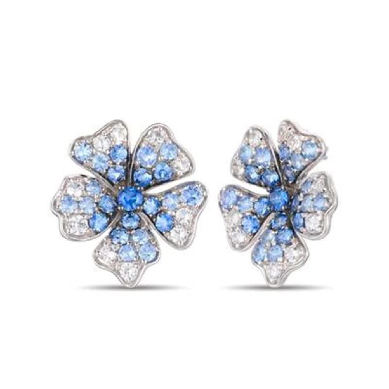 Ladies geometric earrings-14K White Gold 2.88ctw White & Blue Sapphire Ombre Flower Stud Earrings by Le Vian