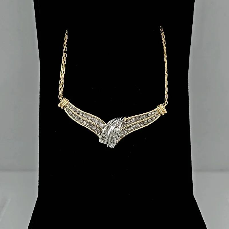 Ladies initial necklaces-14K Yellow Gold Diamond Necklace-Estate