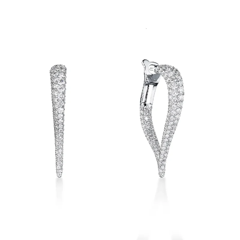 Ladies sterling silver earrings-Pave Teardrop Diamond Hoops