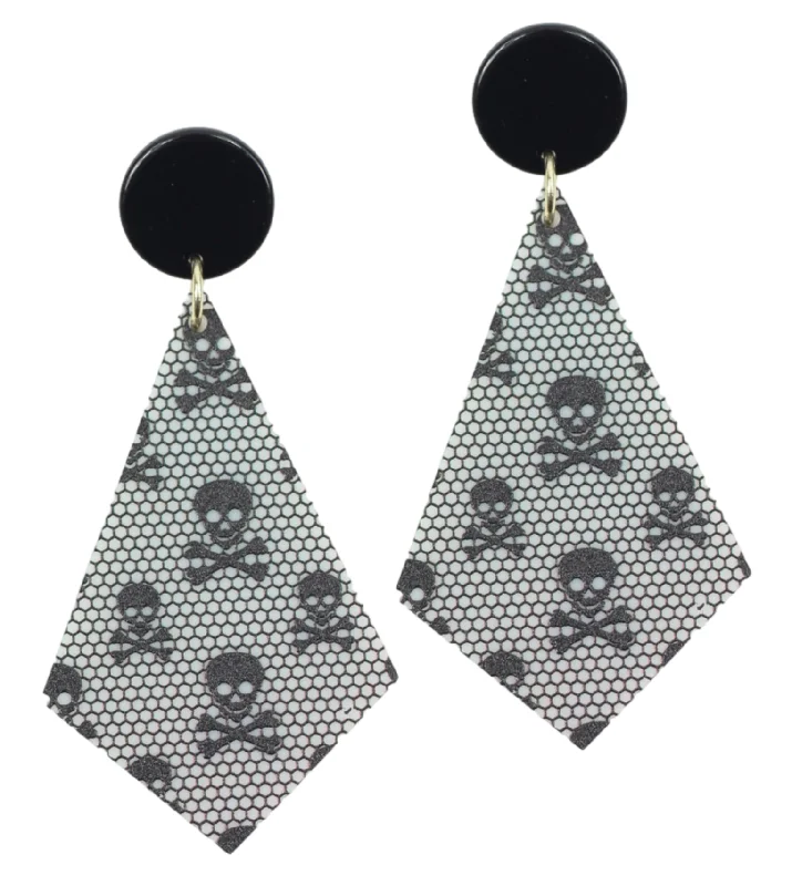 Ladies multi-drop earrings-Black Tie Skull Earring