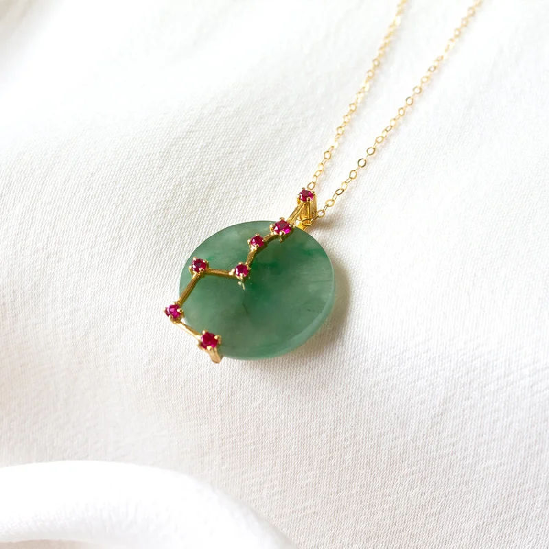 Ladies chunky chain necklaces-Celestial Jade 18K Gold Necklace with Rubies