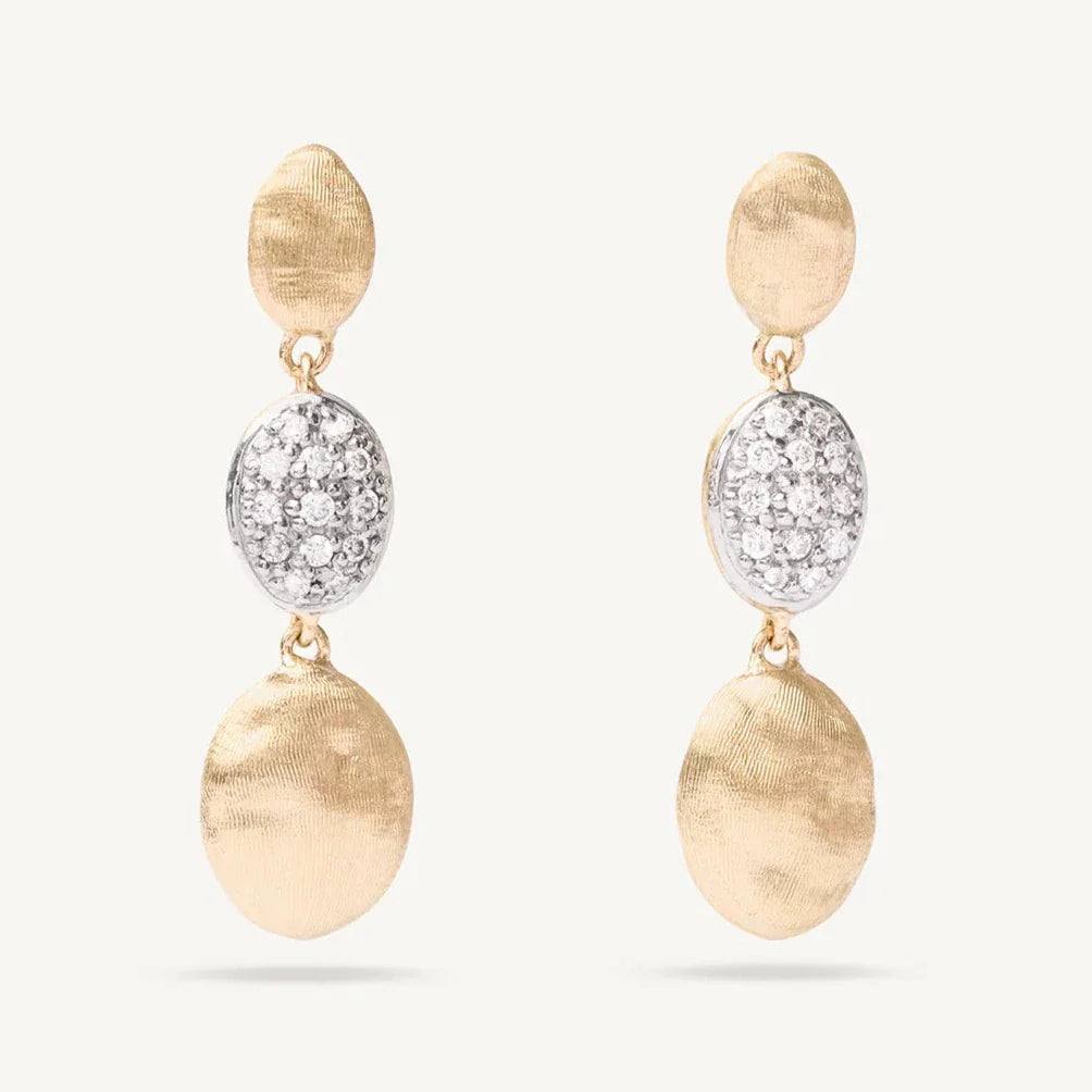 Ladies gemstone drop earrings-Siviglia Collection 18K Yellow Gold Triple Drop Earrings