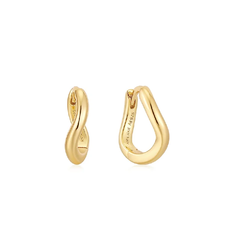 Ladies large dangling earrings-Gold Plated Twist Huggie Hoop Earrings by Ania Haie