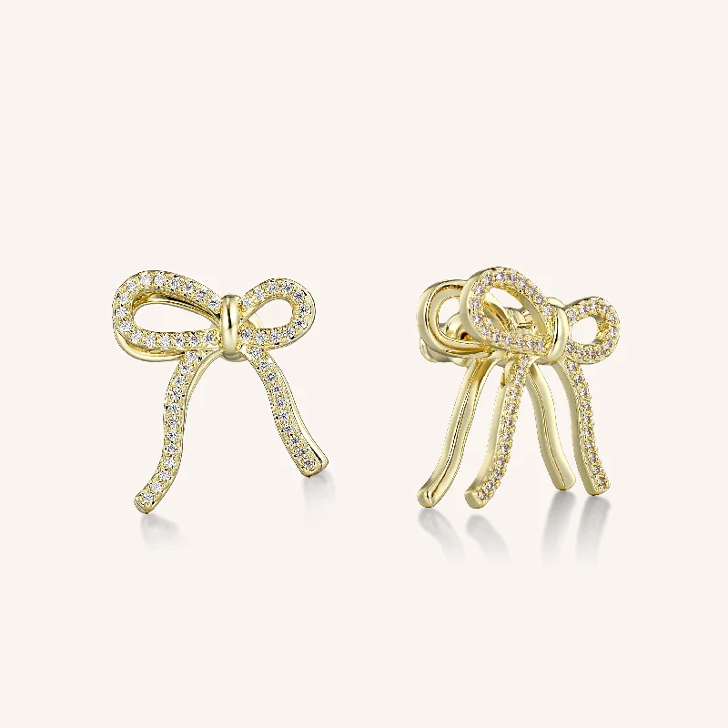 Ladies diamond drop earrings-Pavé Bow Stud Earrings