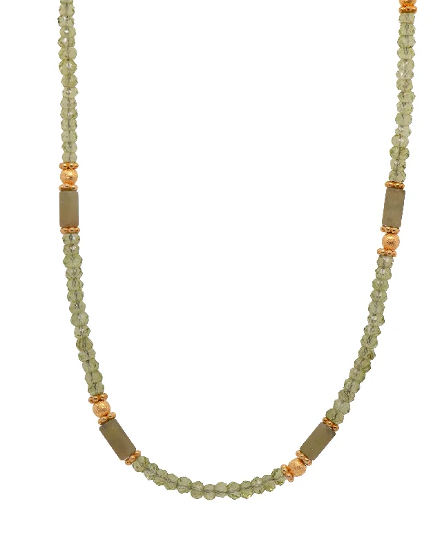 Ladies statement piece necklaces-Peridot and Vesuvian 3mm Necklace 24K Fair Trade Gold Vermeil