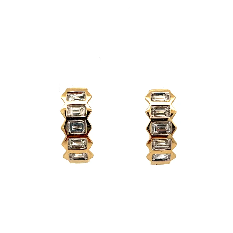 Ladies large statement earrings-14K Yellow Gold 0.63ctw Baguette Diamond Spiked Hoop Earrings