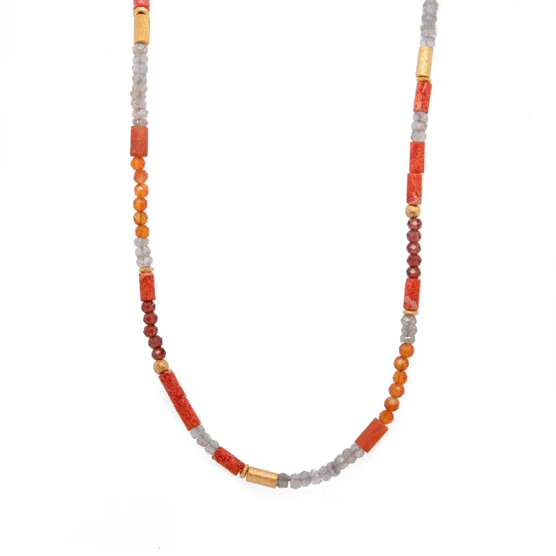 Ladies layering necklaces-Coral, Carnelian and Garnet 3mm Necklace 24K Fair Trade Gold Vermeil