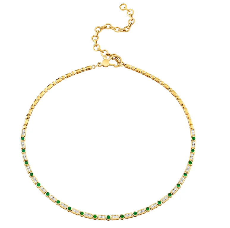 Ladies stylish necklaces-Bezel Emerald Station Necklace