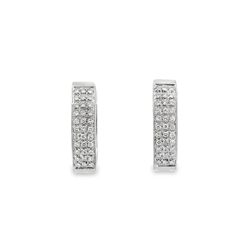 Ladies modern earrings-Diamond Accented Hoop U Shaped Hoop Earrings in 18k White Gold