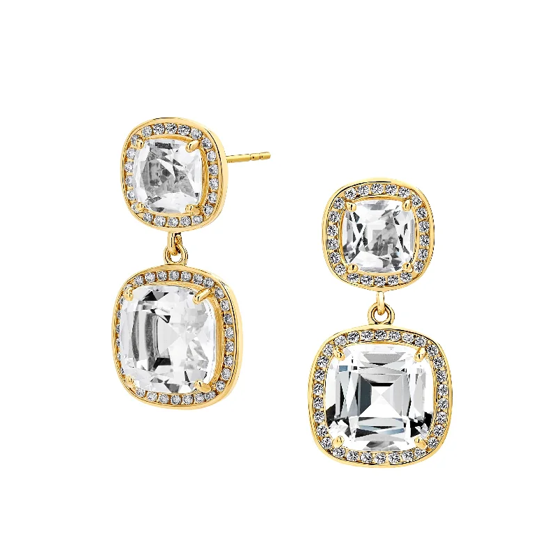 Ladies white gold earrings-Cushion Double Drop Earrings