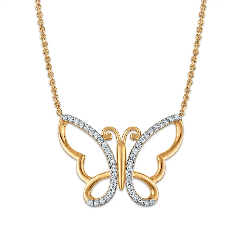 Ladies heart-shaped necklaces-1/5 CTW Diamond 18-inch Butterfly Necklace in 10KT Yellow Gold