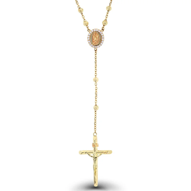 Ladies rose gold necklaces-14KT Yellow Gold 26-inch Rosary Necklace