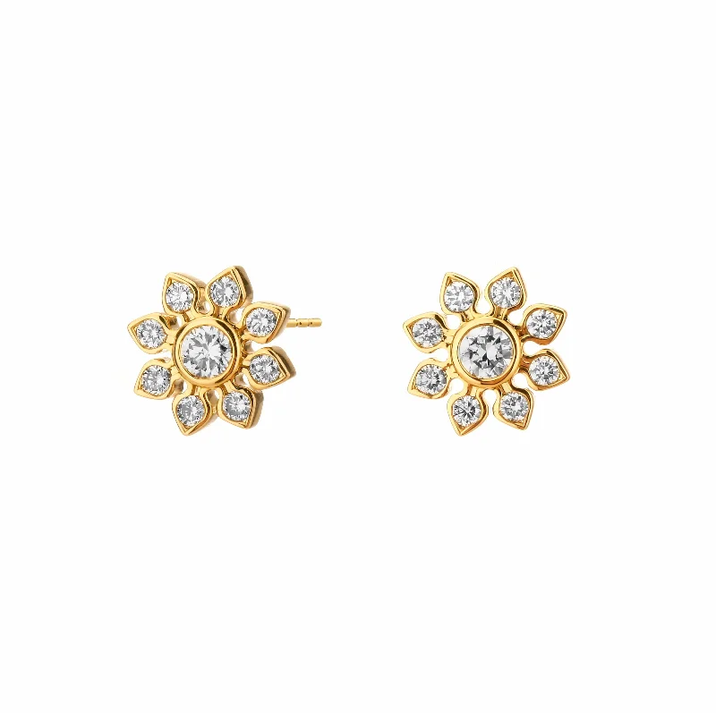 Ladies diamond halo earrings-Diamond Flower Studs