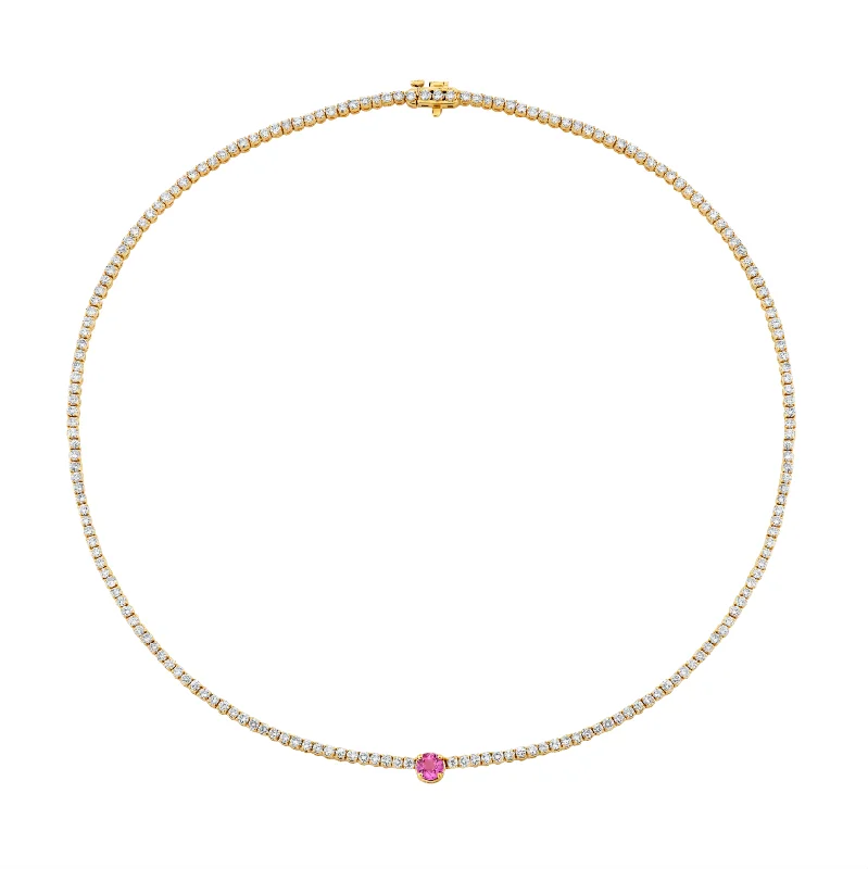 Ladies pearl and diamond necklaces-Gemstone Tennis Necklace