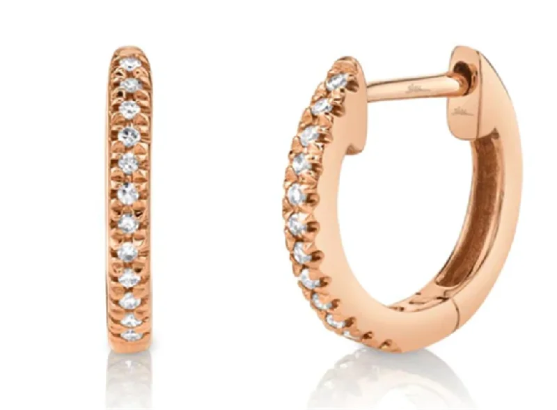 Ladies delicate stud earrings-14K Rose Gold 0.07ctw Diamond Huggie Hoop Earrings by Shy Creation